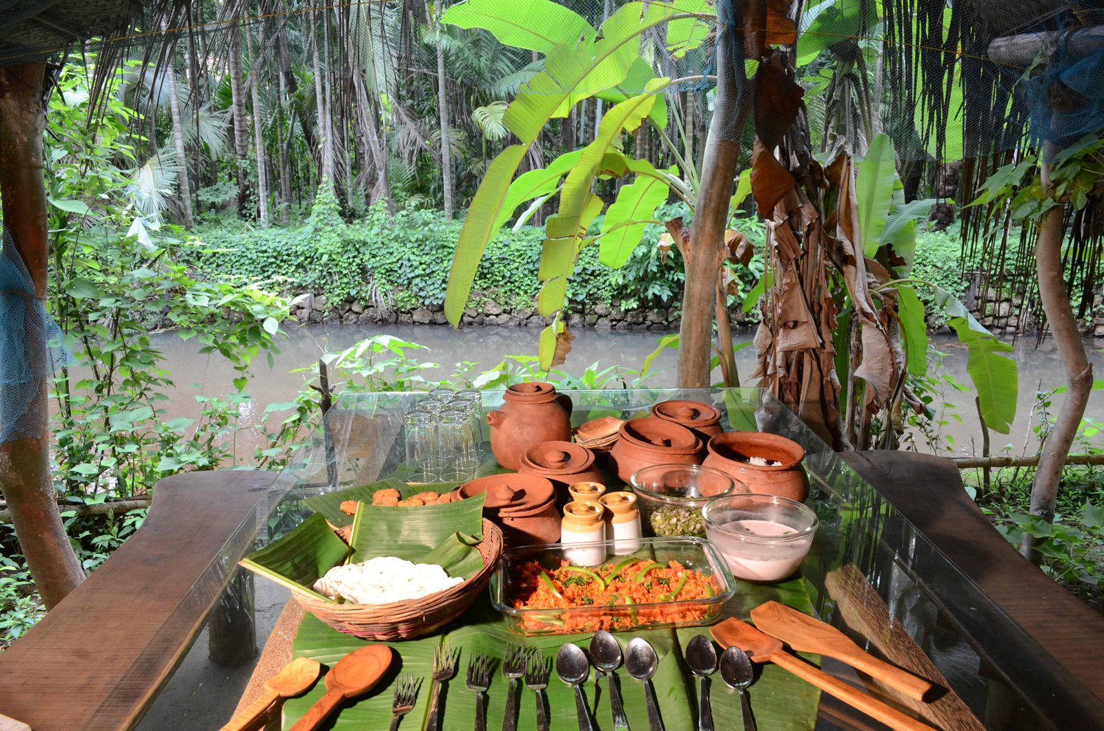 Traditional Indian food served on a banana leaf